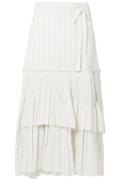Brock Collection Ortensia Ruffled Striped Cotton-voile Wrap Maxi Skirt In White