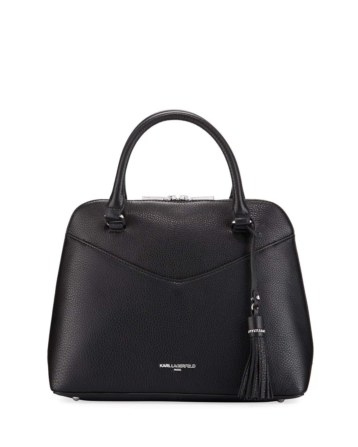 Karl Lagerfeld Vera Pebbled Medium Satchel Bag In Black/Silver ModeSens