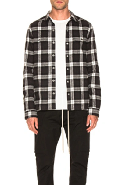 Rick Owens Cotton Plaid Outershirt In Black In Black & Milk