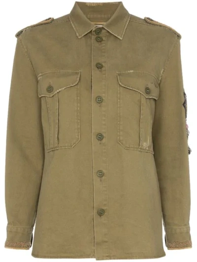 Saint Laurent Embellished Military Shirt In Green