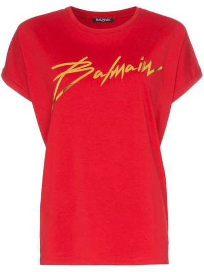 Balmain Foil Logo T-shirt In Red