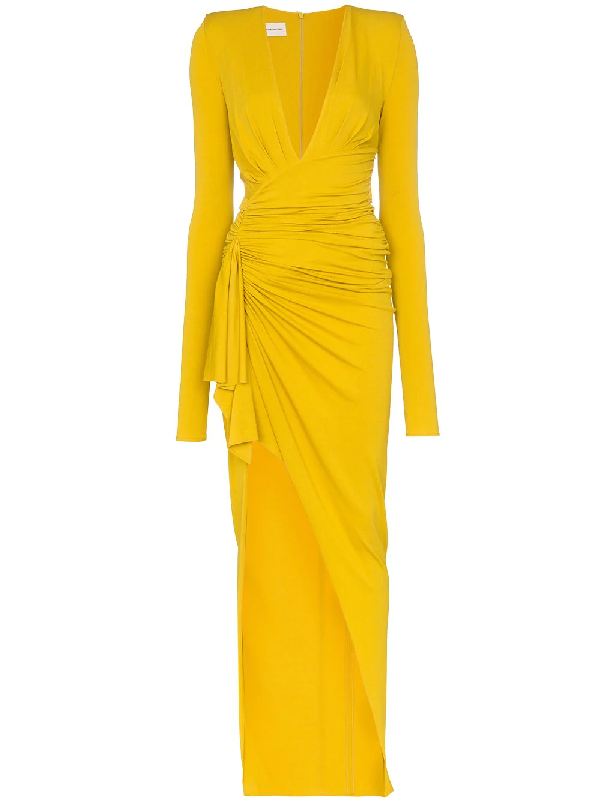 yellow draped dress