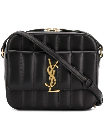 Saint Laurent Vicky Smooth Leather Quilted Camera Bag In Noir