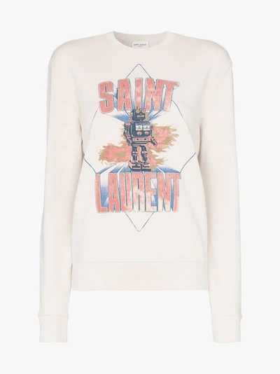 Saint Laurent Graphic Logo Print Cotton Jumper - Neutrals
