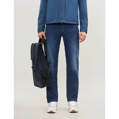Corneliani Logo-embroidered Regular-fit Straight Jeans In Blue