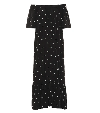 Asceno Polka Dot Off the shoulder Silk Dress In Black ModeSens