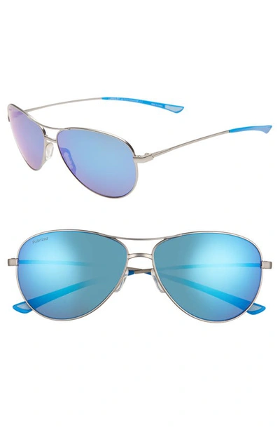 Smith Langley 60mm Chromapop™ Polarized Aviator Sunglasses In Matte Ruthenium/ Blue