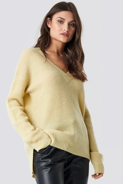 Na-kd Deep V Neck Wool Blend Sweater - Yellow In Light Yellow