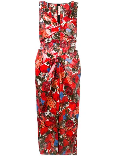 Marni Duncraig-print Floral-print Coated-cotton Dress In Red Flower Print