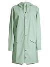 Rains Long Hooded Raincoat In Dusty Mint