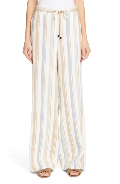 Lafayette 148 Harmonious Columbus Striped Wide-leg Linen Pants In Raffia Multi