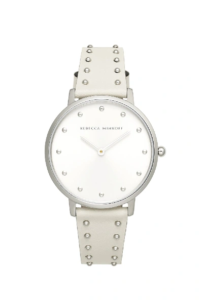 Rebecca Minkoff Major Studded Leather Strap Watch, 35mm In Silver