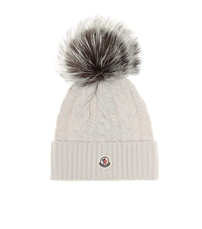 Moncler Fur-trimmed Wool Beanie In White