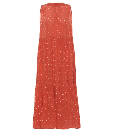 Asceno Dotted Silk Crêpe Midi Dress In Red