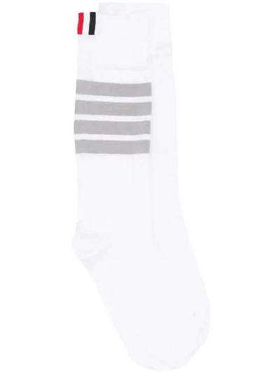 Thom Browne 4-bar Stripe Mid Calf Socks In White