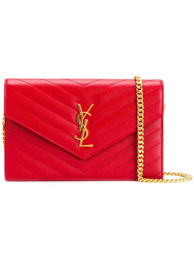 Saint Laurent Monogram Chain Wallet In Red