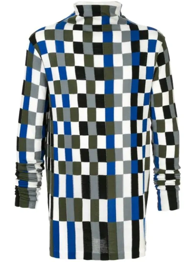 Jil Sander High Neck Check Jumper In Blue