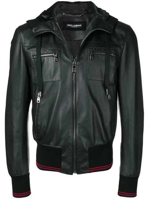 Dolce & Gabbana Hooded Leather Jacket In Black | ModeSens