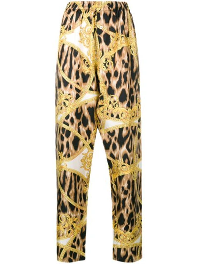 Versace Barocco Animalier Print Trousers In White