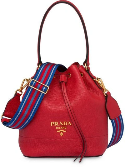 Prada Drawstring Bucket Bag In Red