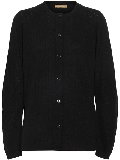 Burberry Rib Knit Cashmere Cardigan In Black