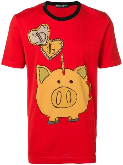 Dolce & Gabbana T-shirt In Cotton With Chinese New Year Print In Red