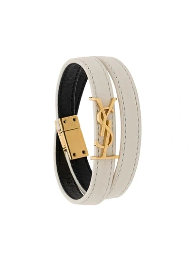 Saint Laurent Double Wrap Leather Bracelet In White