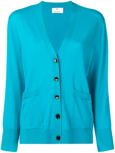Allude Knitted Button Up Cardigan In Blue