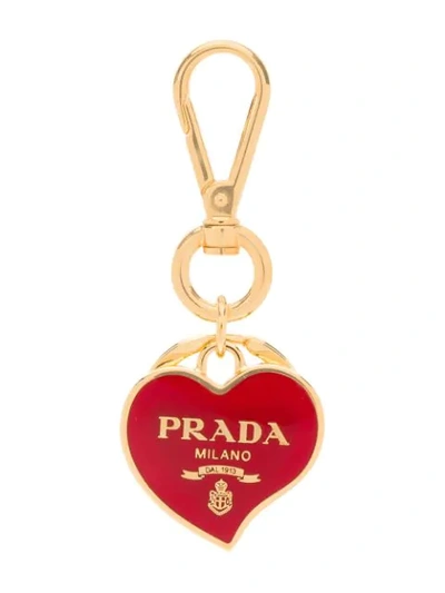 Prada Heart Logo Keychain In Red