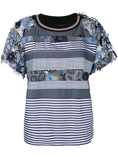 Antonio Marras Embroidered Floral Striped T In Blue