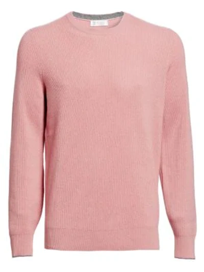 Brunello Cucinelli Men's Cashmere, Silk & Wool Crew Sweater In Pink