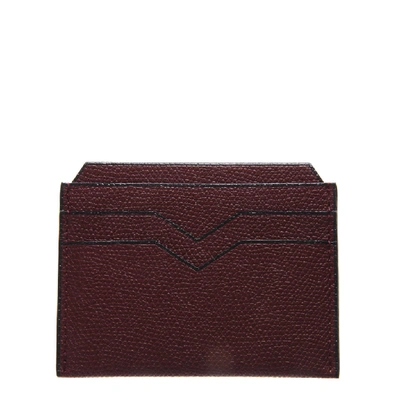 Valextra Bordeaux Cardholder In Pebbled Leather Texture In Black