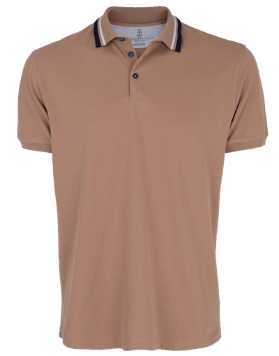 Brunello Cucinelli Double Stripe Collar Polo Shirt In Caramel