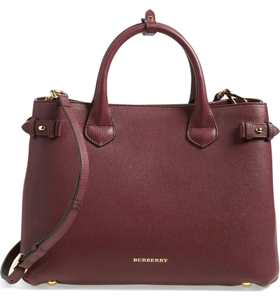Burberry Medium Banner House Check Leather Tote In Mahogany