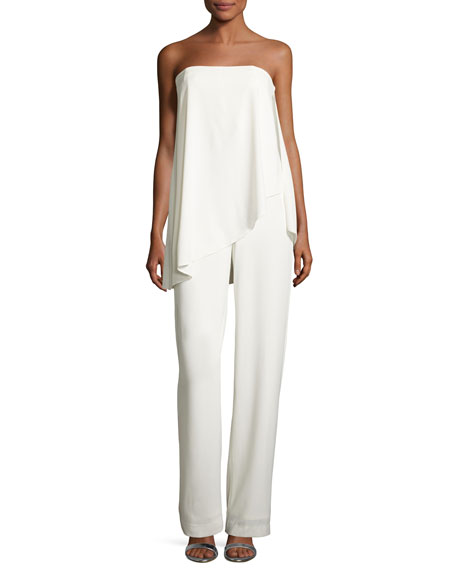 Halston Heritage Strapless Jumpsuit W/ Asymmetric Overlay, Chalk | ModeSens