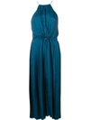 Tibi Mendini Twill Pleated Dress In Blue