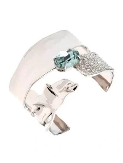 Alexis Bittar Crystal Encrusted Crumpled Solitaire Cuff Bracelet In Silver