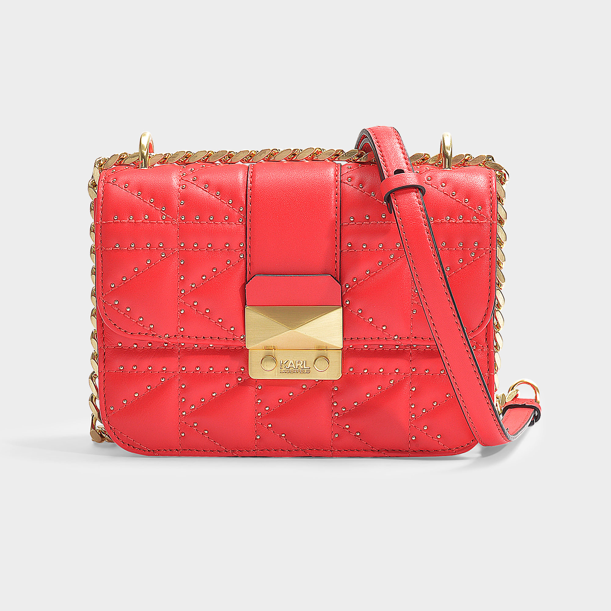 Karl Lagerfeld | K/kuilted Studs Crossbody Bag In Red Calfskin | ModeSens