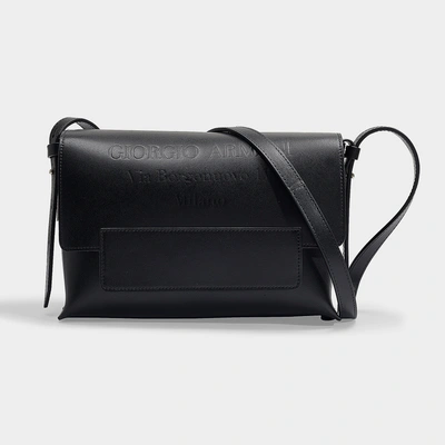 Giorgio Armani | Logo Crossbody Bag In Black Calfskin