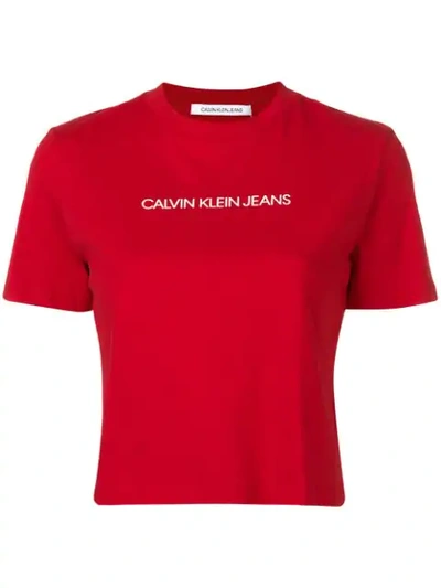 Calvin Klein Jeans Est.1978 Cropped Logo T In Red