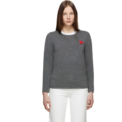 Comme Des Garçons Play Grey Heart Patch Sweater In 3 Grey