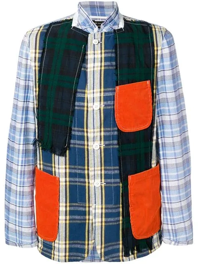 Pre-owned Comme Des Garçons Checked Patchwork Jacket In Blue