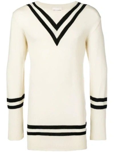 Pre-owned Comme Des Garçons Stripe-detail Wool Jumper In White
