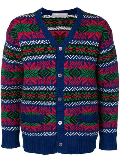 Pre-owned Comme Des Garçons Intarsia Buttoned Cardigan In Blue