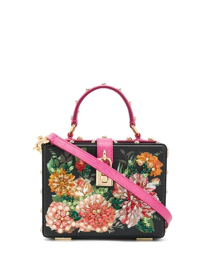 Dolce & Gabbana Dolce Box Bag In Printed Dauphine Calfskin With Embroidery In Floral Print