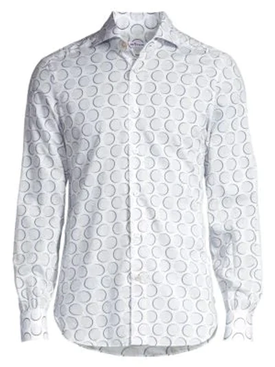 Kiton Dotted Circle Cotton Button-down Shirt In White