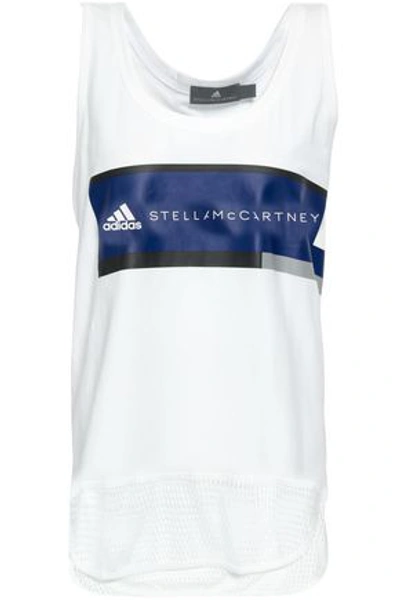 Adidas By Stella Mccartney Woman Mesh-trimmed Printed Cotton-jersey Tank White
