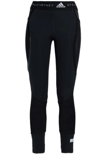 Adidas By Stella Mccartney Woman Pvc-trimmed Mesh-paneled Stretch-leggings Black