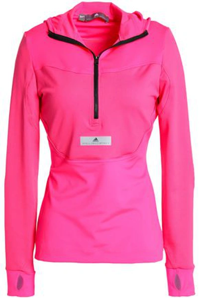 Adidas By Stella Mccartney Woman Neon Mesh And Stretch-jersey Hooded Top Bright Pink