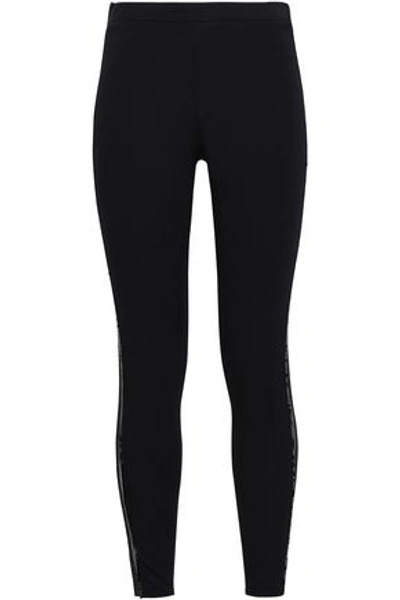 Versace Sequin-embellished Mesh-trimmed Stretch-modal Leggings In Black